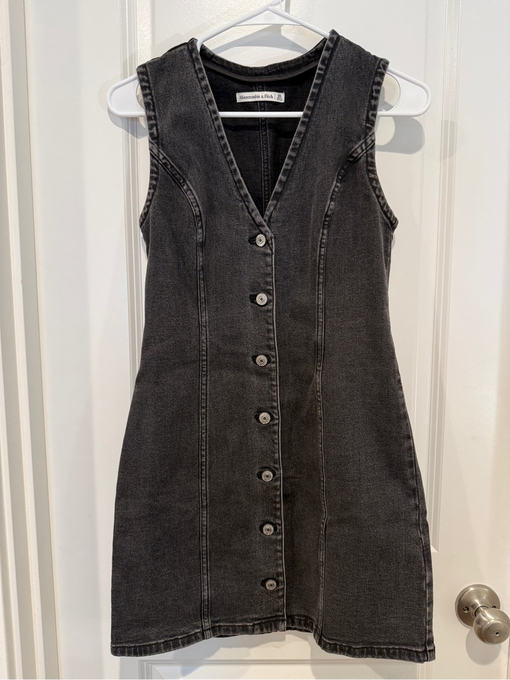 Abercrombie & Fitch Charcoal Black Sleeveless Button-Front Denim Mini Dress